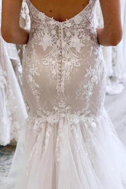 Elegant Long Mermaid V-neck Sleeveless Wedding Dresses With Lace - Image 4