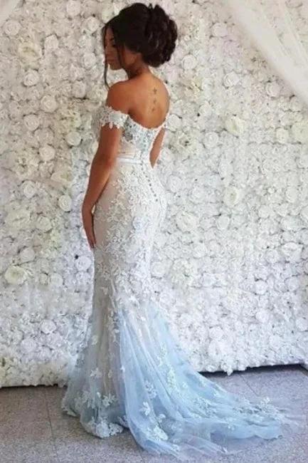 Elegant Long Off-the-shoulder Lace Mermaid Prom Dresses with Glitter - Image 2