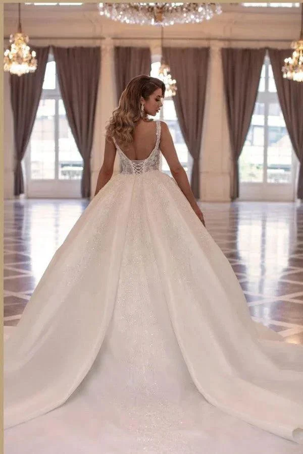 Elegant Long Princess A-line Sleeveless Wedding Dresses With Lace - Image 2