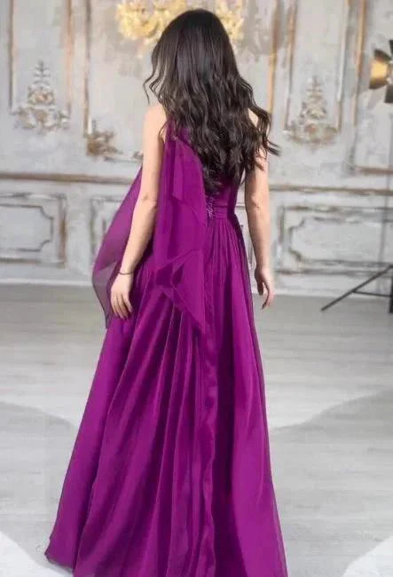 Elegant Long Purple A-line Strapless Laced-up Prom Dress - Image 2