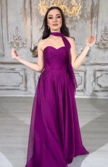 Elegant Long Purple A-line Strapless Laced-up Prom Dress - Image 3
