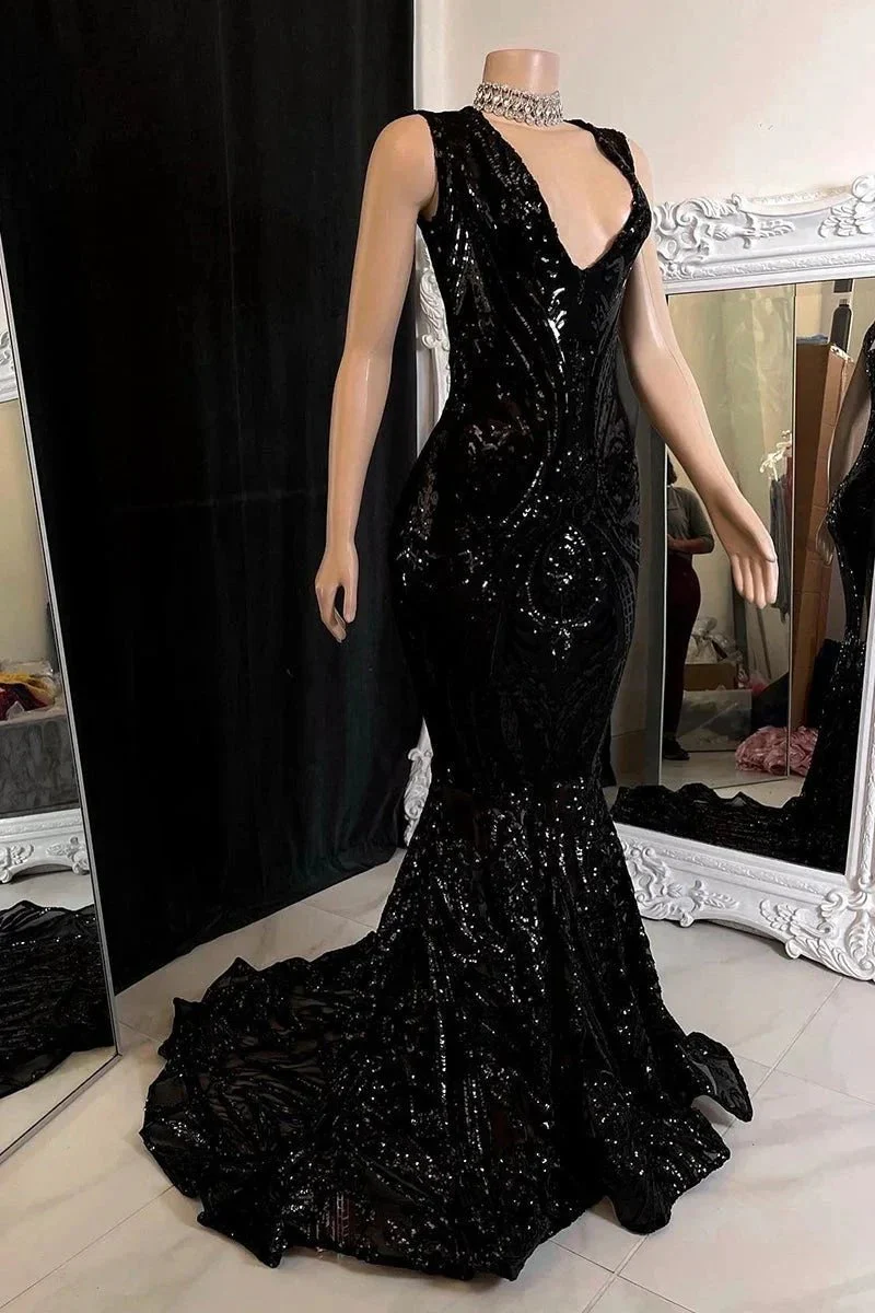 Elegant Long Red Mermaid Sleeveless Prom Dress With Lace - Image 3