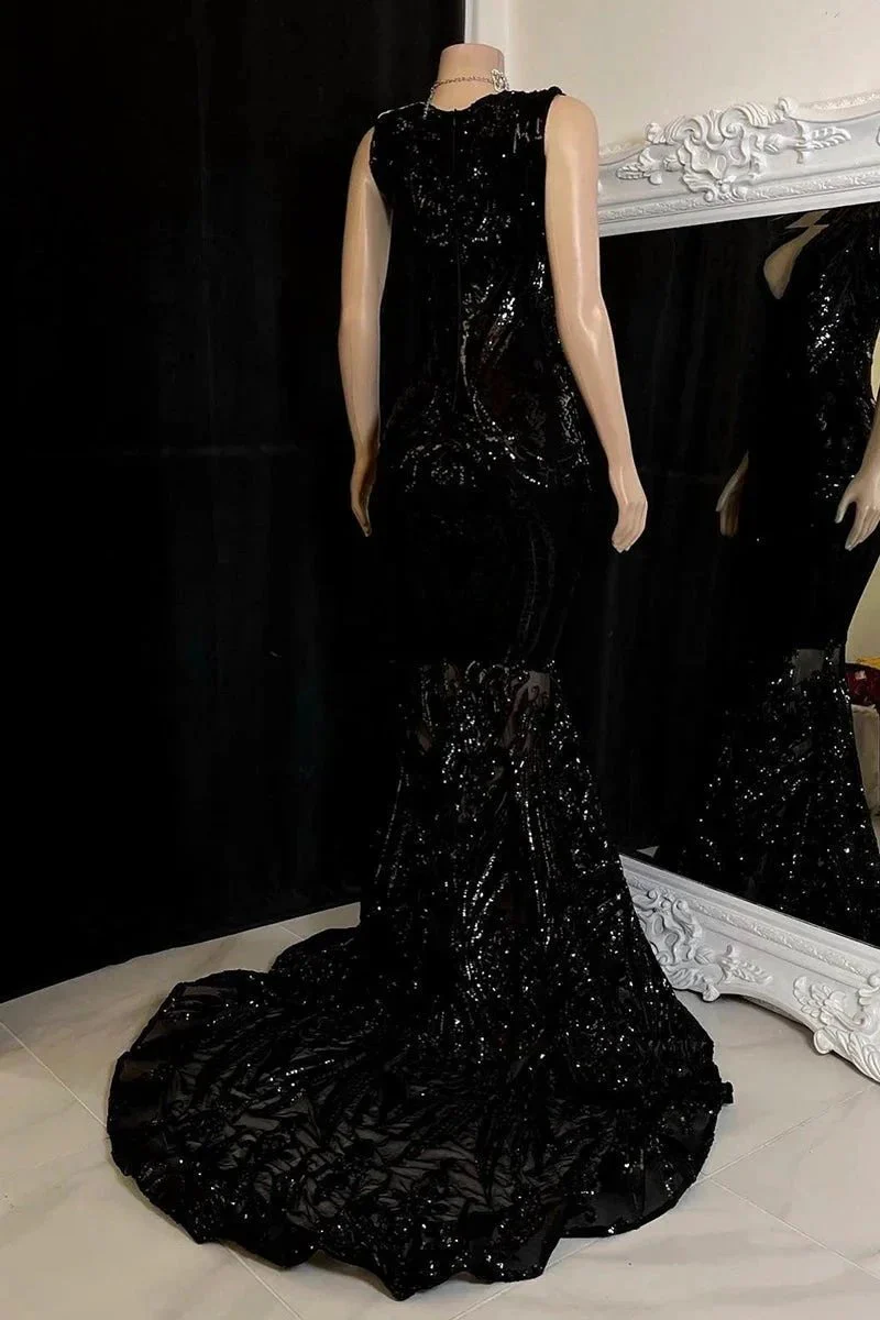Elegant Long Red Mermaid Sleeveless Prom Dress With Lace - Image 4