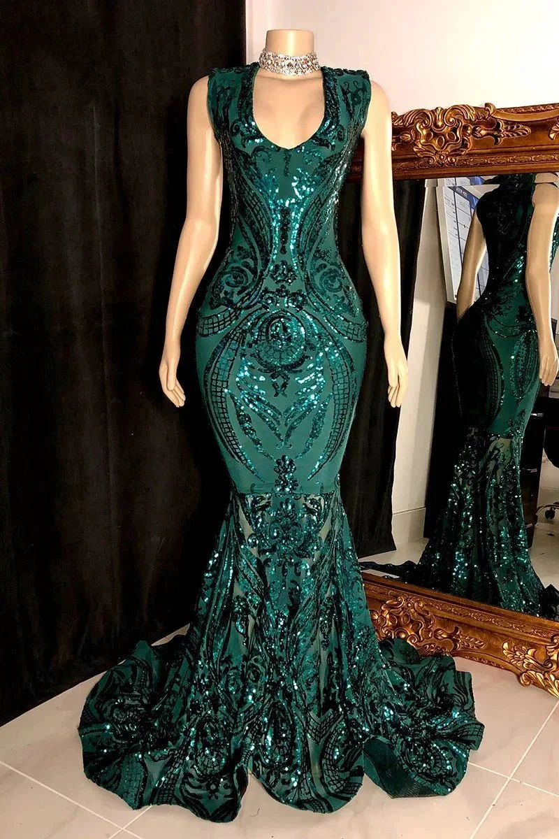 Elegant Long Red Mermaid Sleeveless Prom Dress With Lace - Image 8