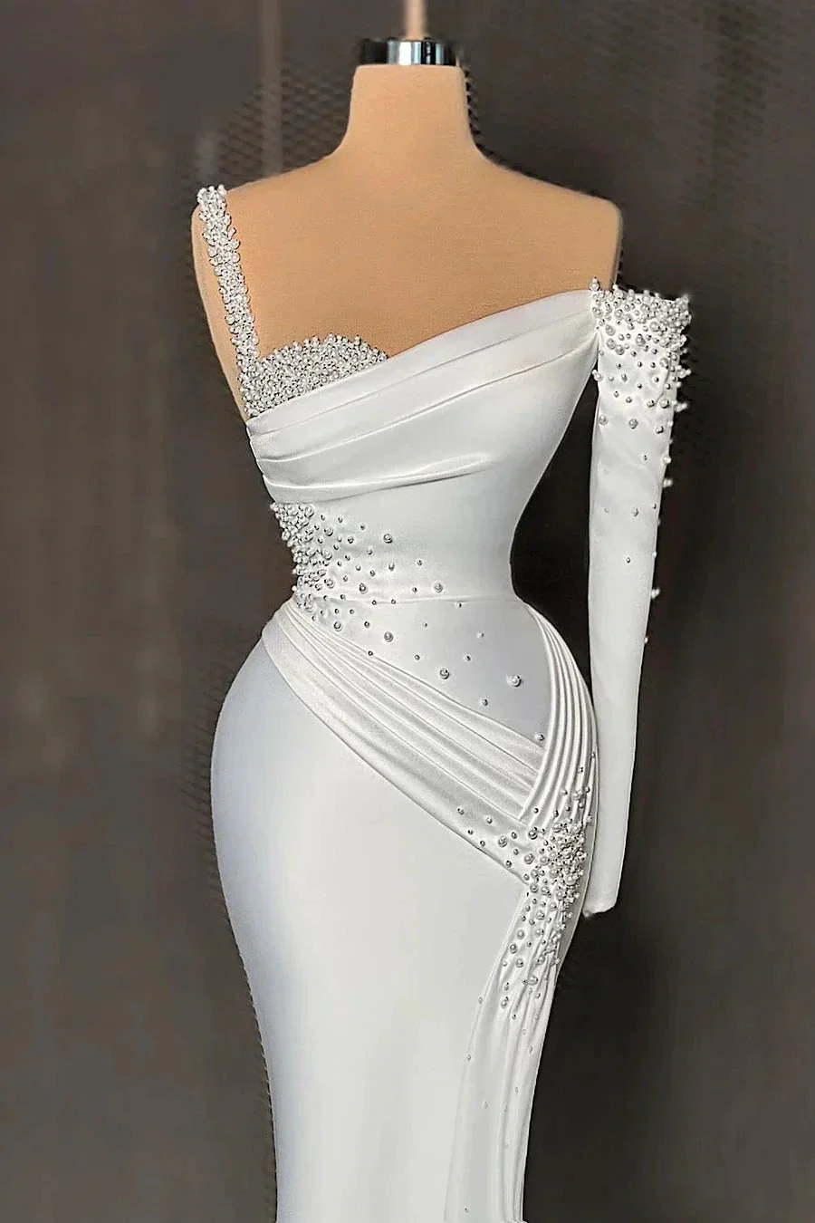 Elegant Long Satin One-Shoulder Mermaid Prom Dress With Beading - Image 2