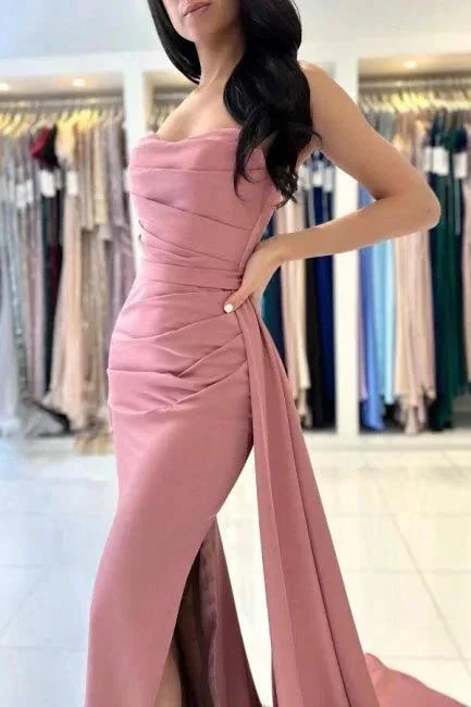 Elegant Long Simple Sleeveless Dusty Pink Evening Dresses With Slit - Image 3