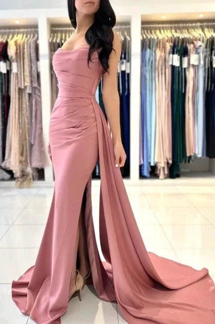 Elegant Long Simple Sleeveless Dusty Pink Evening Dresses With Slit - Image 4