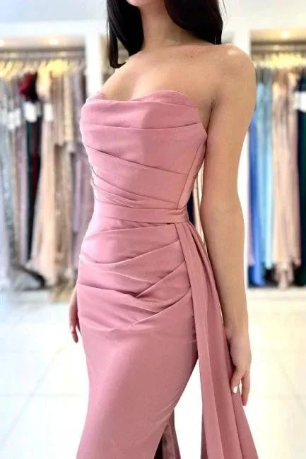 Elegant Long Simple Sleeveless Dusty Pink Evening Dresses With Slit - Image 5