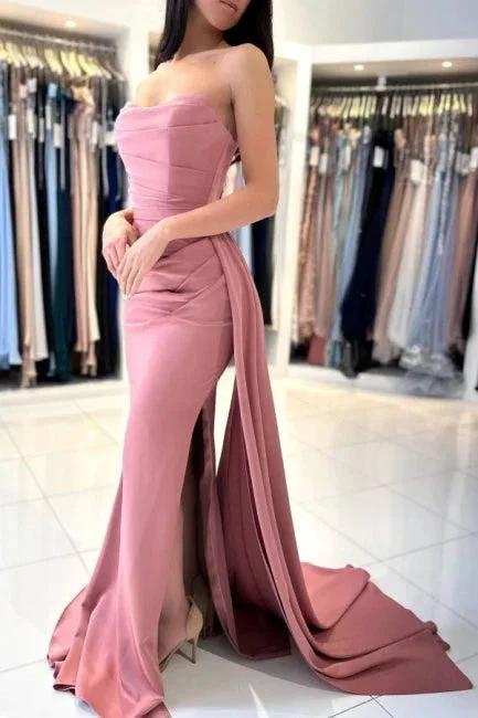 Elegant Long Simple Sleeveless Dusty Pink Evening Dresses With Slit - Image 6