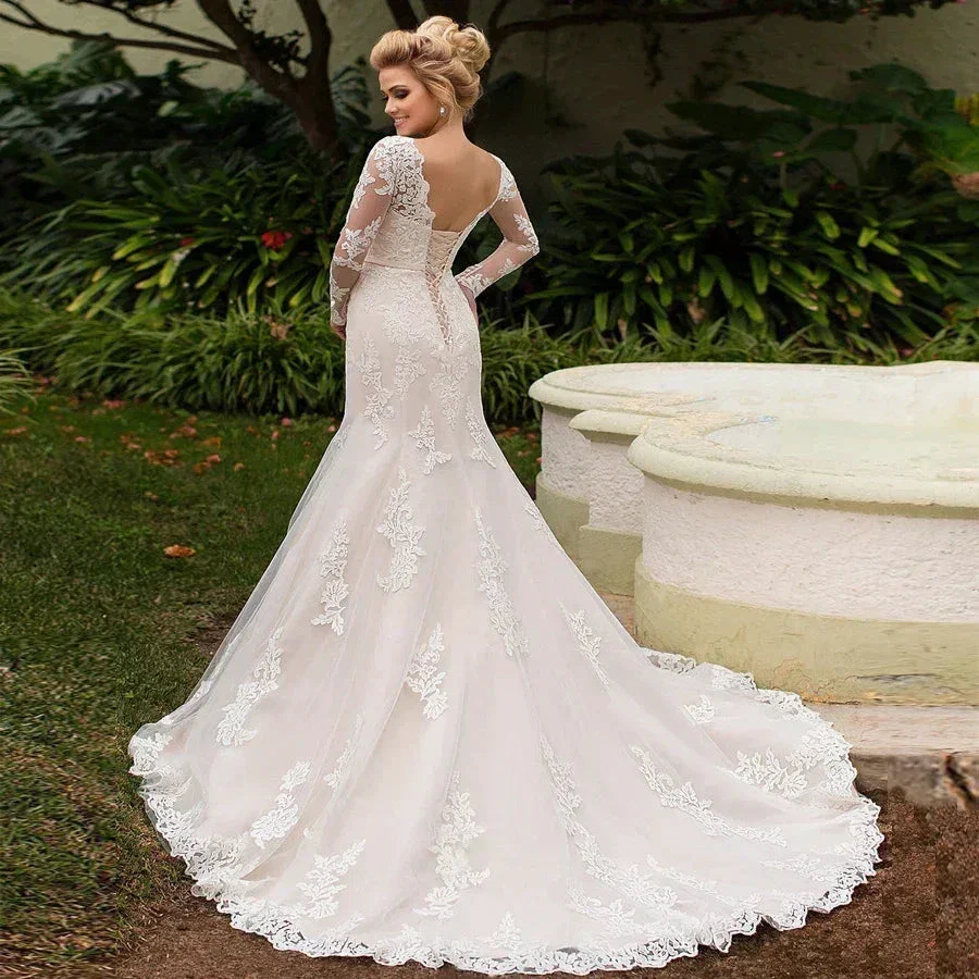 Elegant Long Sleeves Appliques Vestido De Noiva Lace-up back Mermaid Wedding Dress Sexy Backless Vestidos De Novia - Image 2