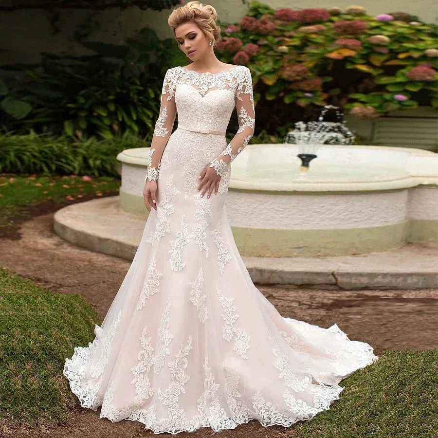 Elegant Long Sleeves Appliques Vestido De Noiva Lace-up back Mermaid Wedding Dress Sexy Backless Vestidos De Novia - Image 3