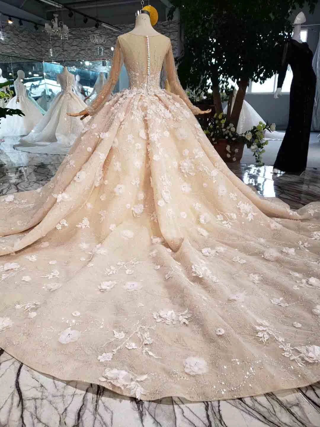 Elegant Long Sleeves Ball Gown Beading Wedding Dress With Flowers WD377 - Image 3