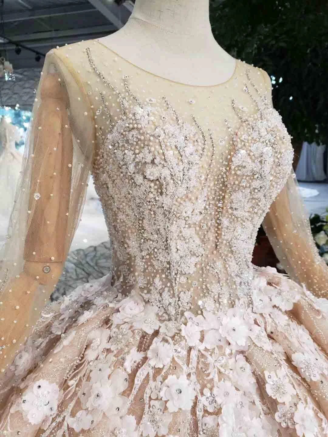 Elegant Long Sleeves Ball Gown Beading Wedding Dress With Flowers WD377 - Image 4