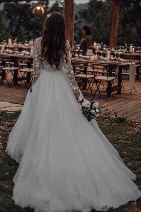 Elegant Long Sleeves Tulle Wedding Dresses Bridal Gowns With Lace Applique  WD385 - Image 5