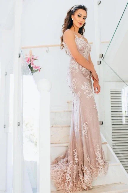 Elegant Long Spaghetti Straps Lace Mermaid Prom Dresses - Image 2