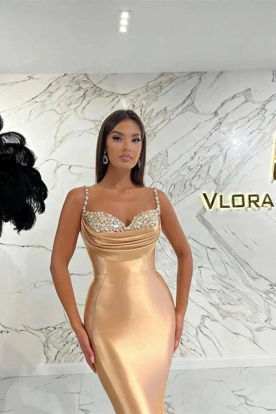 Elegant Long Spaghetti Straps Sequined Sleeveless Prom Dress - Image 2