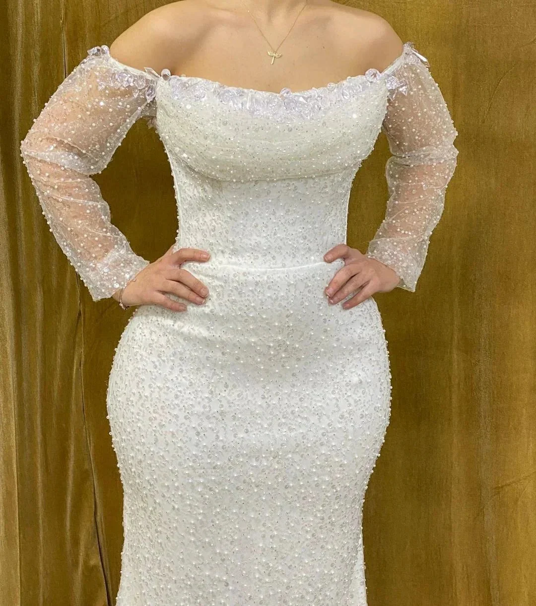 Elegant Long Strapless Beading Mermaid Prom Dress With Long Sleeves - Image 2