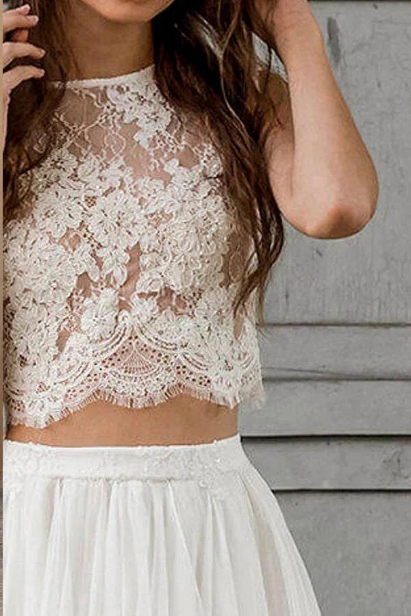 Elegant Long Two Piece A-line Lace Chiffon Wedding Dress - Image 4