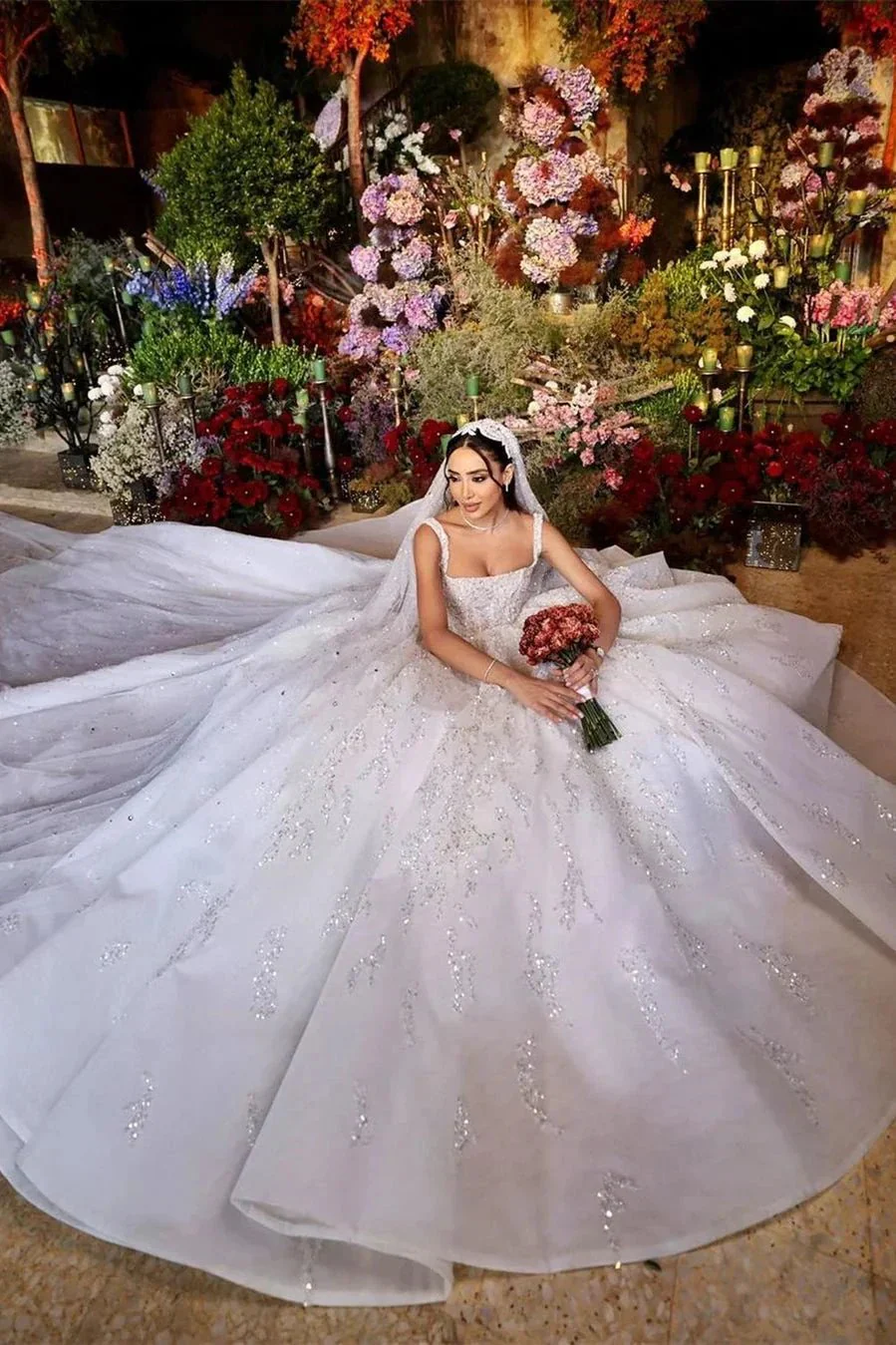 Elegant Long White A-line Appliques Lace Straps Weeding Dress - Image 3