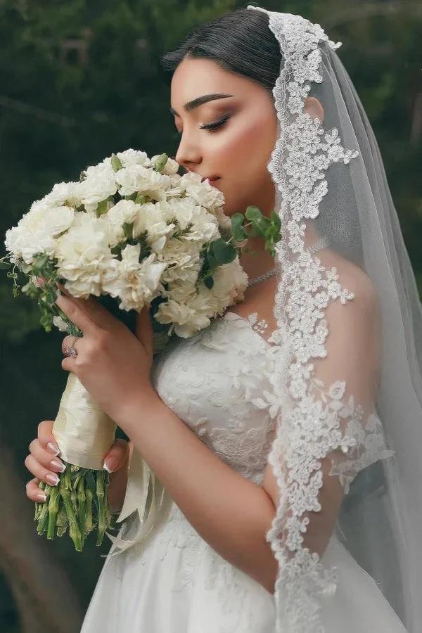 Elegant Long White A-line Sweetheart Off-the-shoulder Lace Wedding Dress - Image 2