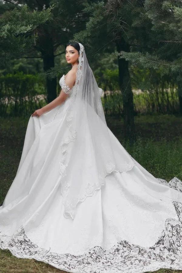 Elegant Long White A-line Sweetheart Off-the-shoulder Lace Wedding Dress - Image 3