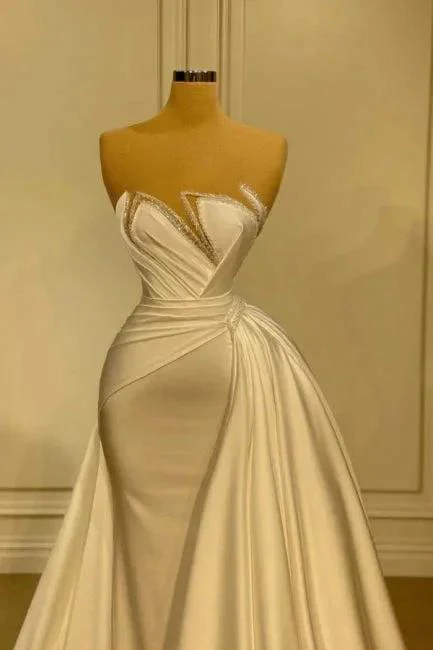 Elegant Long White Glitter Sleeveless Mermaid Wedding Dresses With Lace - Image 2