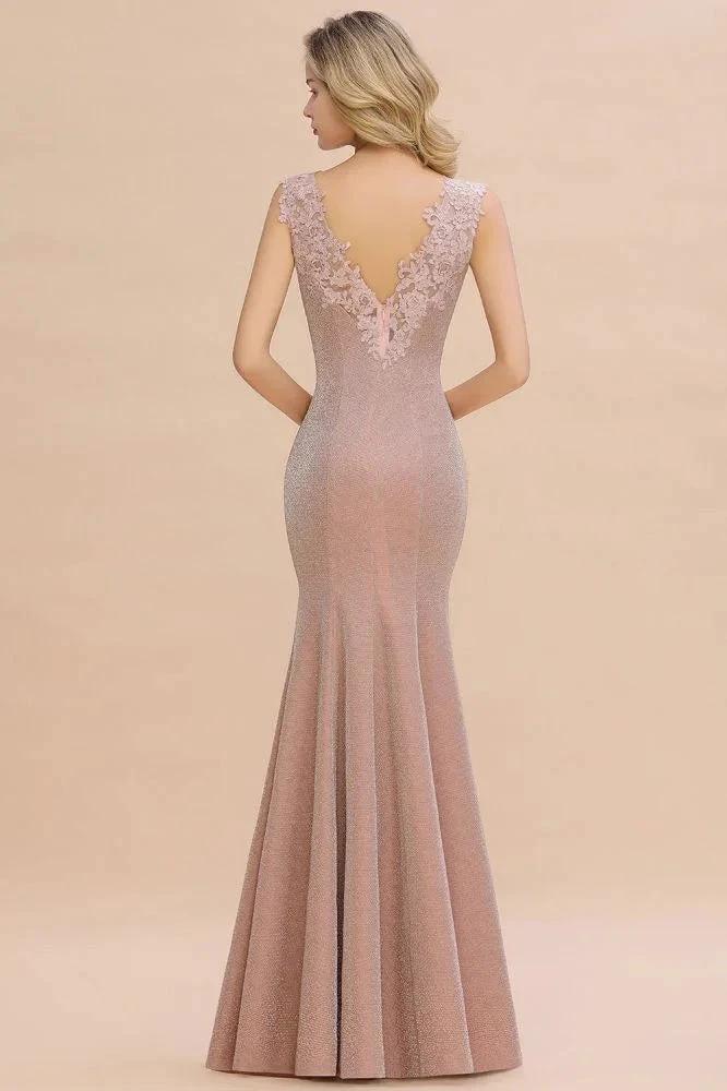 Elegant Mermaid Evening Party Dress Sleeveless V-neck Silk Slim Prom Gown - Image 2