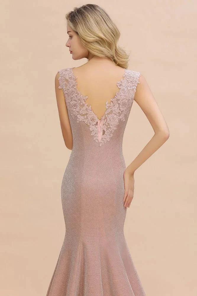 Elegant Mermaid Evening Party Dress Sleeveless V-neck Silk Slim Prom Gown - Image 4