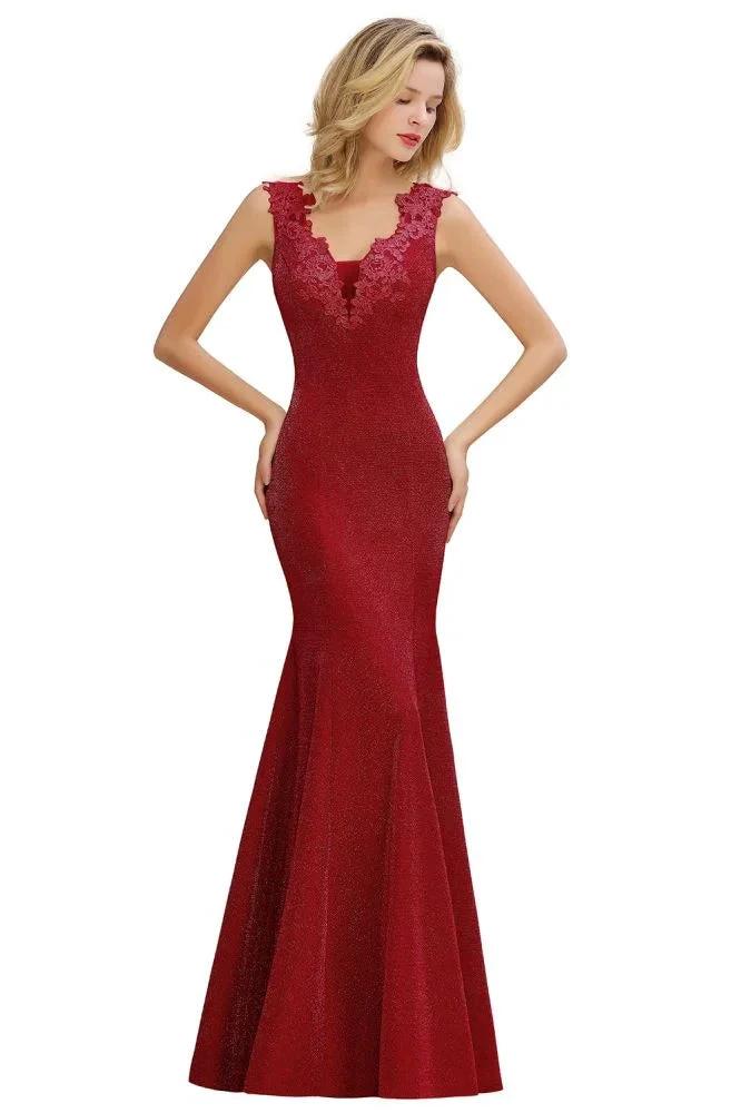 Elegant Mermaid Evening Party Dress Sleeveless V-neck Silk Slim Prom Gown - Image 5
