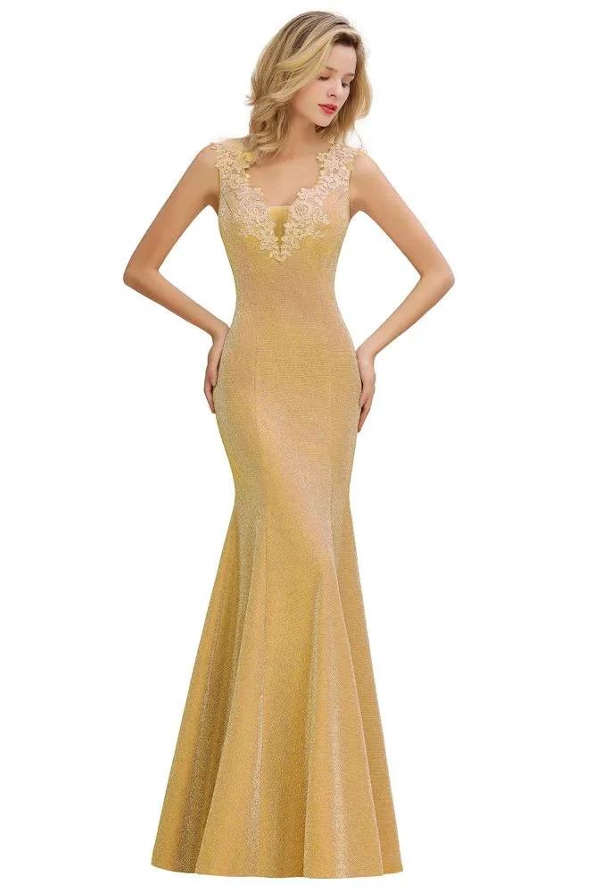 Elegant Mermaid Evening Party Dress Sleeveless V-neck Silk Slim Prom Gown - Image 6