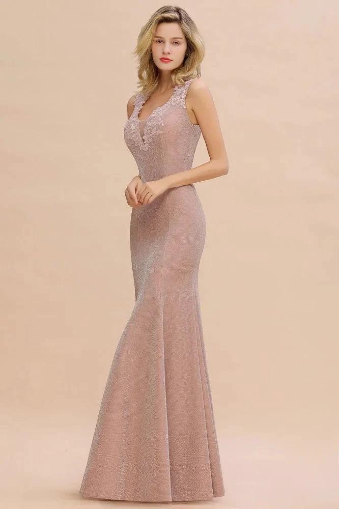 Elegant Mermaid Evening Party Dress Sleeveless V-neck Silk Slim Prom Gown - Image 9