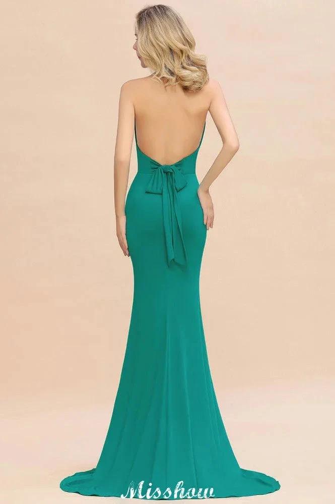Elegant Mermaid Halter Evening Dress Simple Sleeveless Floor Length Party Gown - Image 2