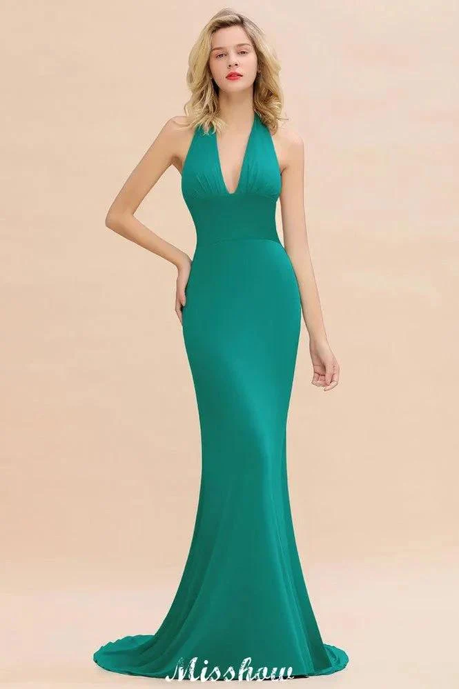 Elegant Mermaid Halter Evening Dress Simple Sleeveless Floor Length Party Gown - Image 3