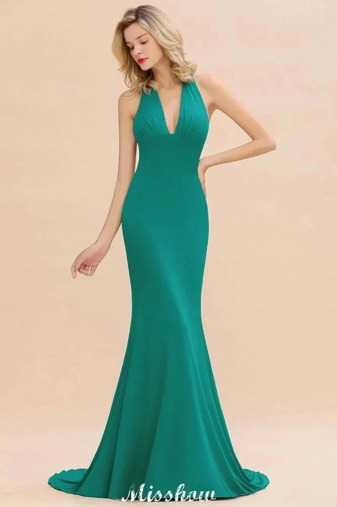 Elegant Mermaid Halter Evening Dress Simple Sleeveless Floor Length Party Gown - Image 4