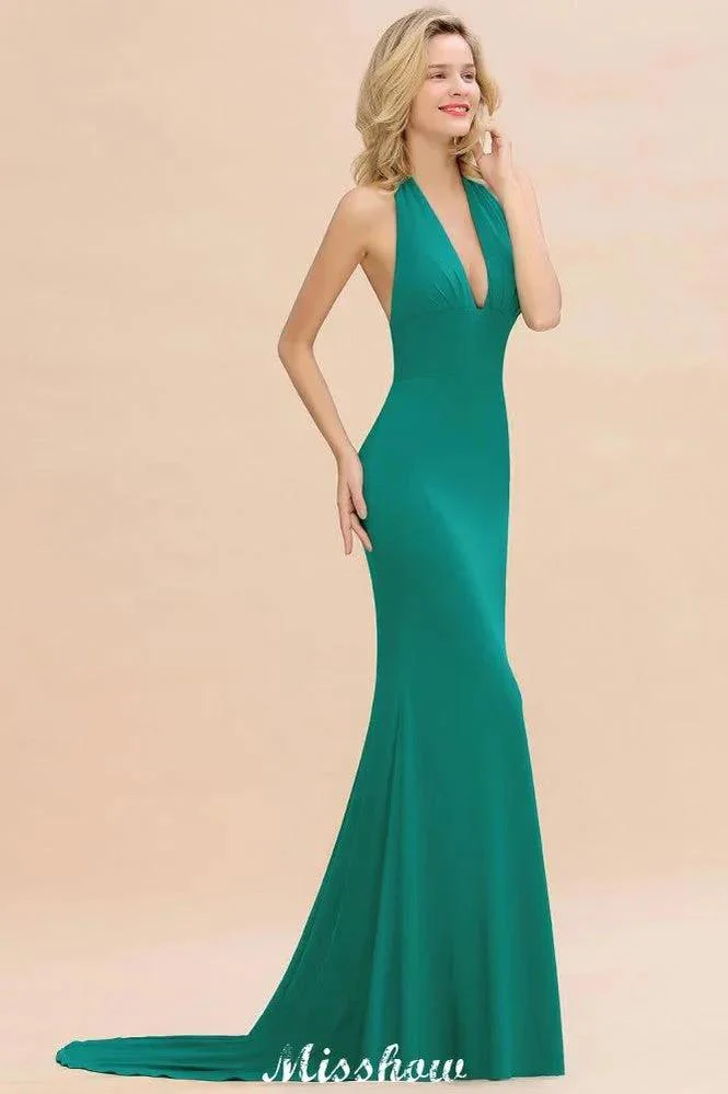 Elegant Mermaid Halter Evening Dress Simple Sleeveless Floor Length Party Gown - Image 6