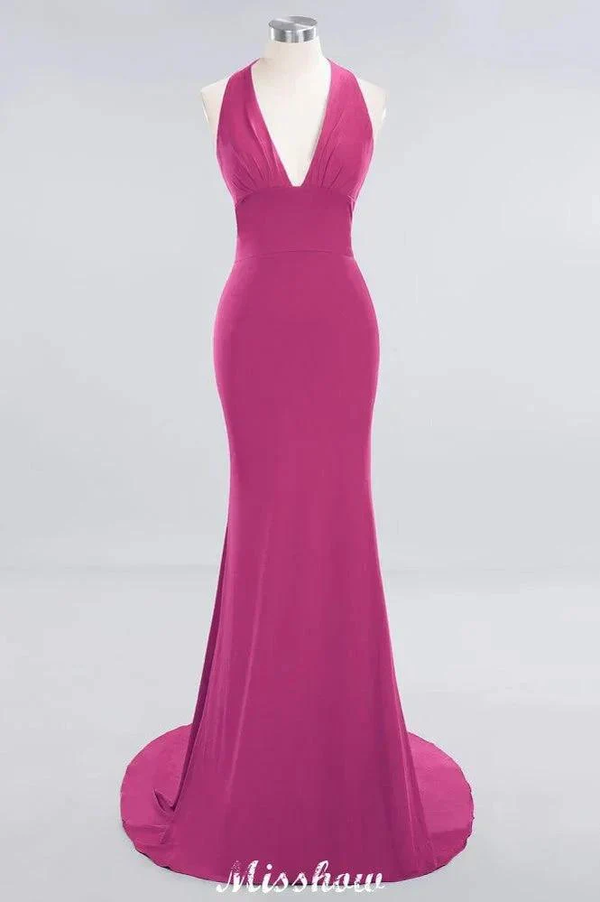 Elegant Mermaid Halter Evening Dress Simple Sleeveless Floor Length Party Gown - Image 9