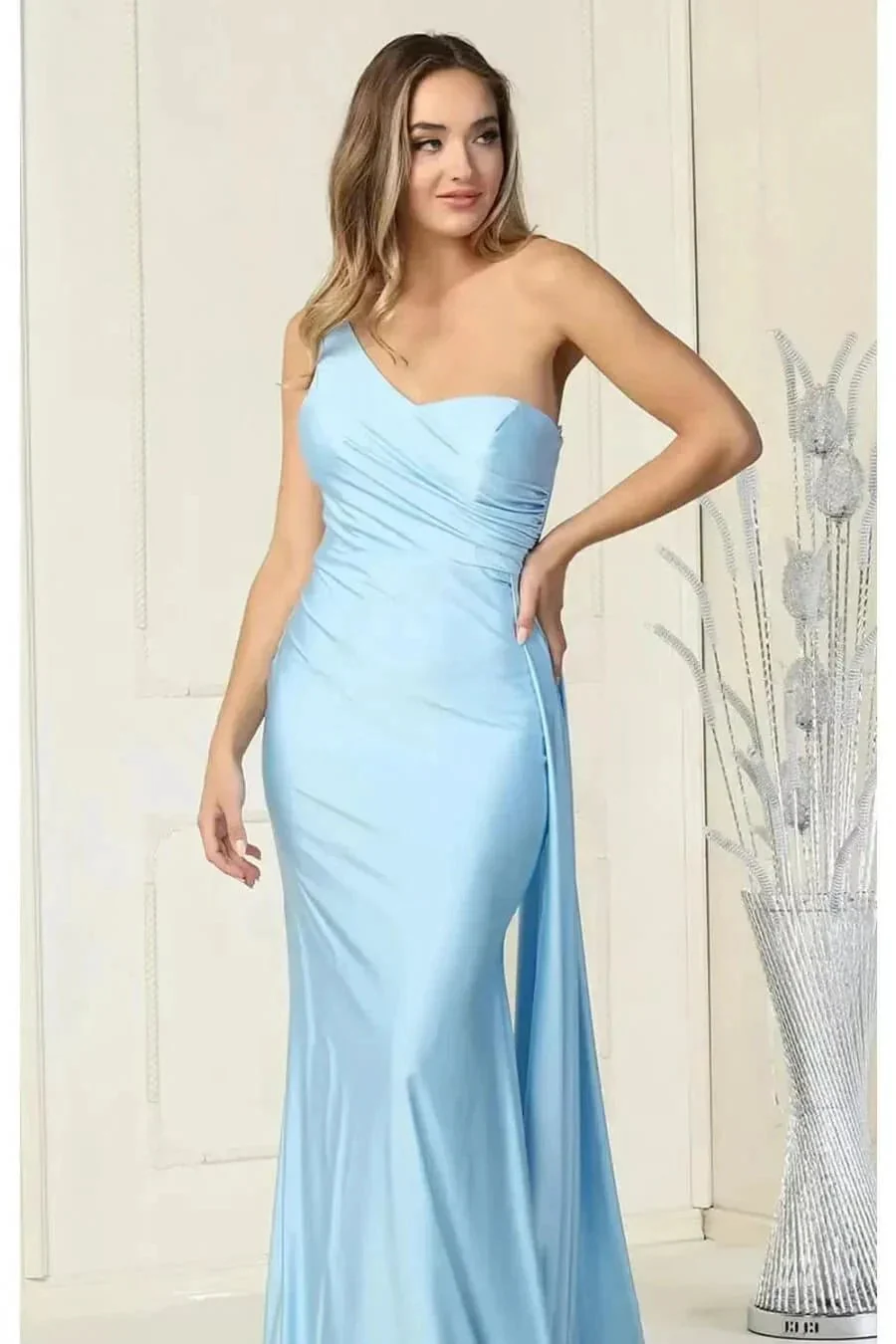 Elegant Mermaid Long One Shoulder Evening Dress with Ruffles - Image 8