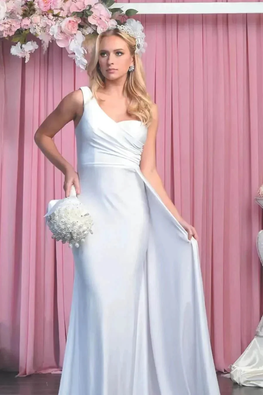 Elegant Mermaid Long One Shoulder Evening Dress with Ruffles - Image 9