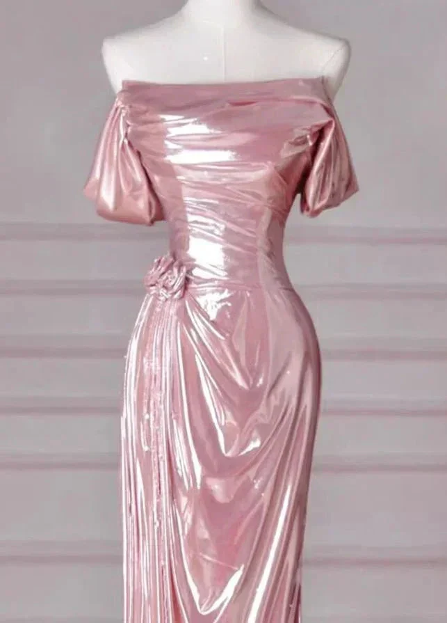 Elegant Mermaid Off Shoulder Long Prom Dress Pink Birthday Evening Dress Y8068 - Image 2