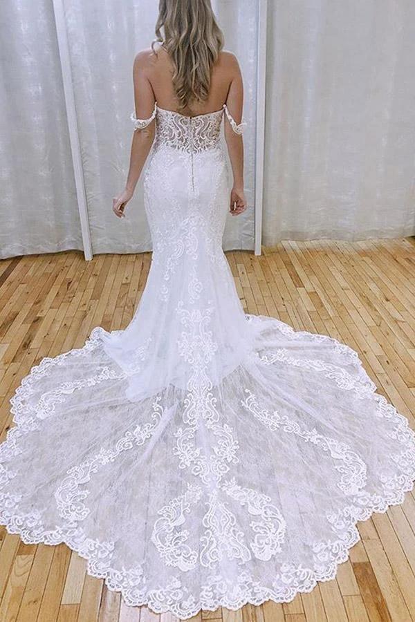 Elegant Mermaid Off the Shoulder Lace Wedding Dresses with Appliques WD527 - Image 2