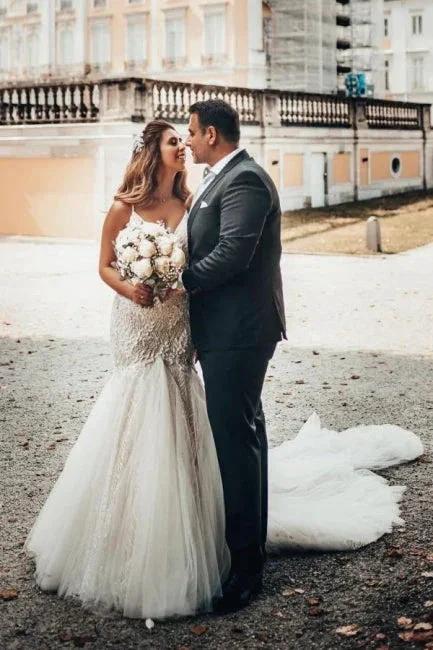 Elegant Mermaid Spaghetti Straps Backless Wedding Dresses With Lace - Image 5