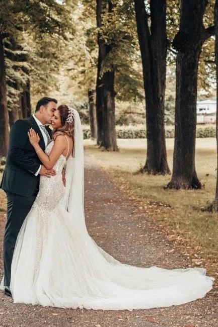 Elegant Mermaid Spaghetti Straps Backless Wedding Dresses With Lace - Image 6
