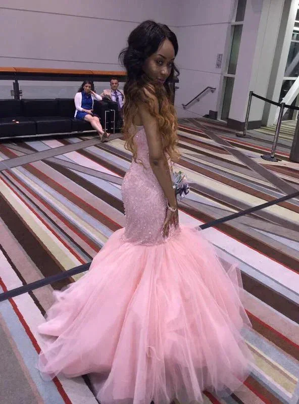 Elegant Mermaid/Trumpet Pink Sleeveless Tulle Evening Dresses Y1094 - Image 2
