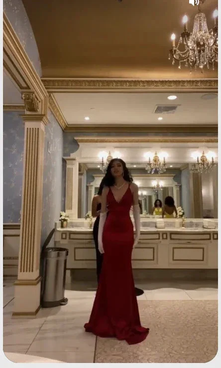 Elegant Mermaid V Neck Long Prom Dress,Classic Burgundy Evening Dress Y1648 - Image 3