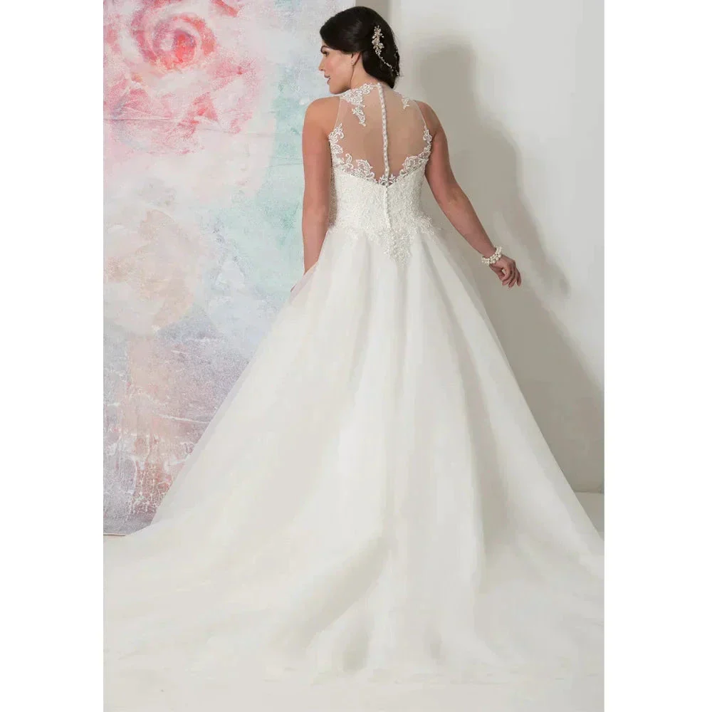 Elegant O-neck Plus Size Wedding Dresses Custom Made See Through Organza Appliqued A-line Bridal Gown Robe de Mariee - Image 2