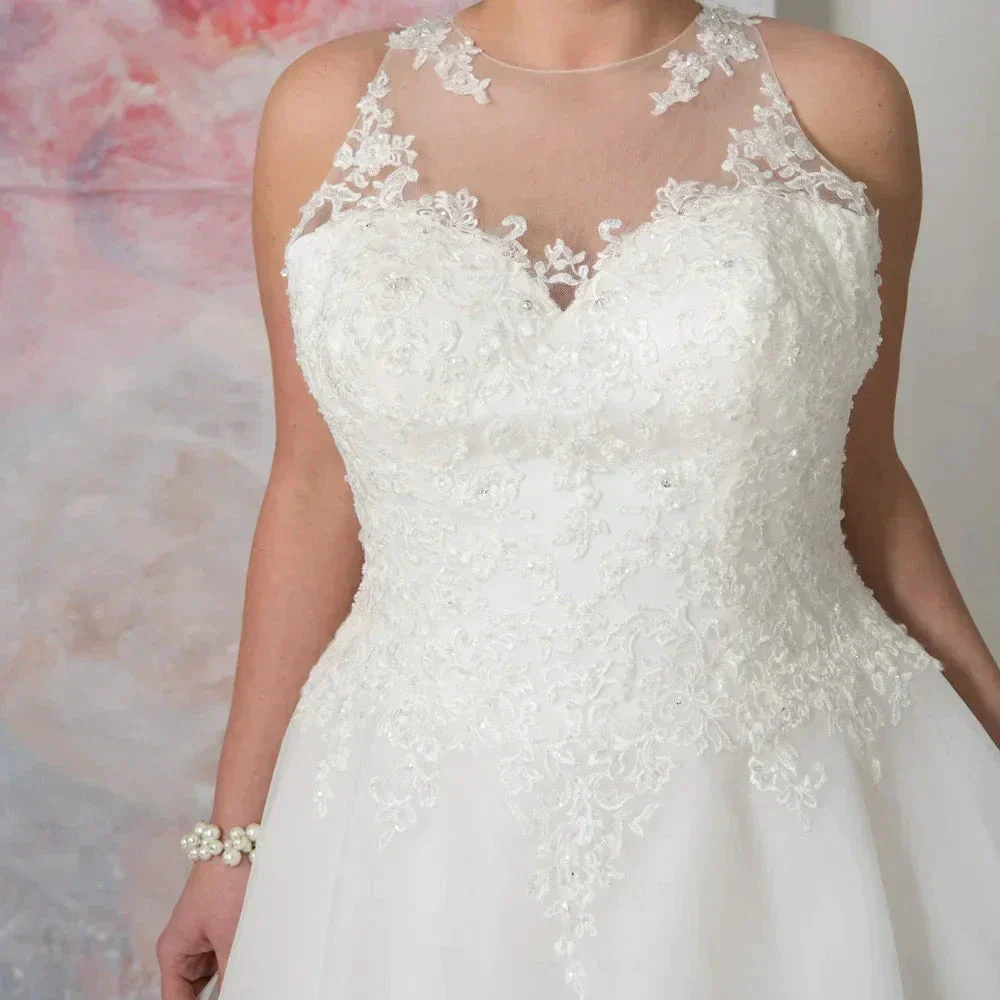 Elegant O-neck Plus Size Wedding Dresses Custom Made See Through Organza Appliqued A-line Bridal Gown Robe de Mariee - Image 3