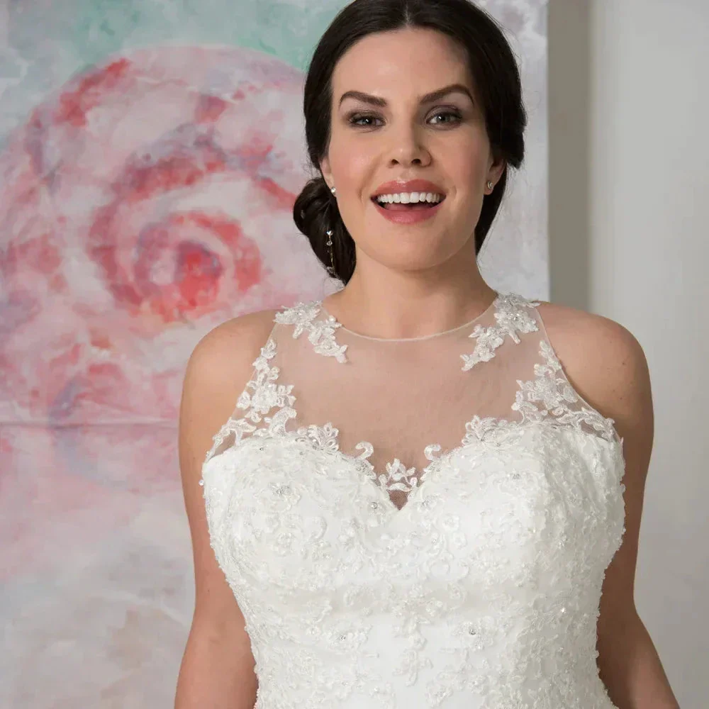 Elegant O-neck Plus Size Wedding Dresses Custom Made See Through Organza Appliqued A-line Bridal Gown Robe de Mariee - Image 4