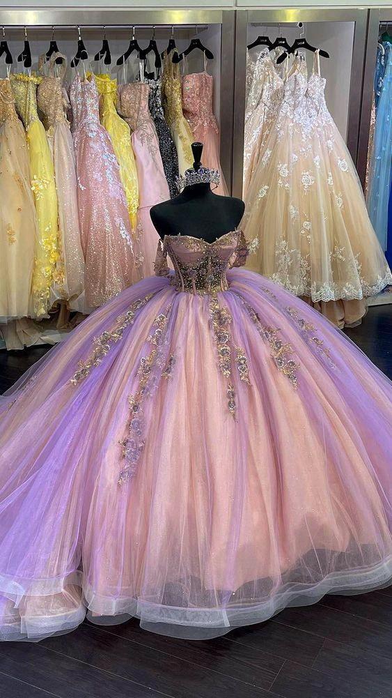 Elegant Off The Shoulder Ball Gown With Appliques ,Princess Dress,Sweet 15 Dress Y1388 - Image 2