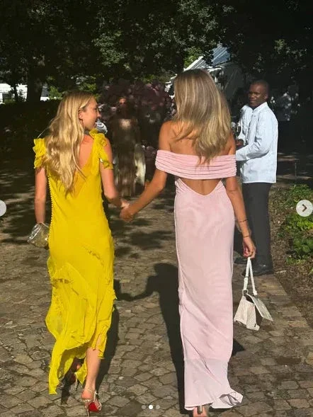 Elegant Off The Shoulder Chiffon Slit Prom Dress Pink Formal Evening Dress Y8236 - Image 3