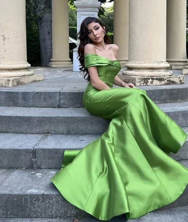 Elegant Off The Shoulder Green Prom Dress Green Evening Dress Y5348 - Image 2